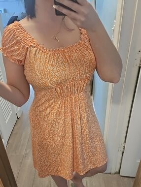 MICHAEL KORS Women's Orange Smocked Waist Short Dress